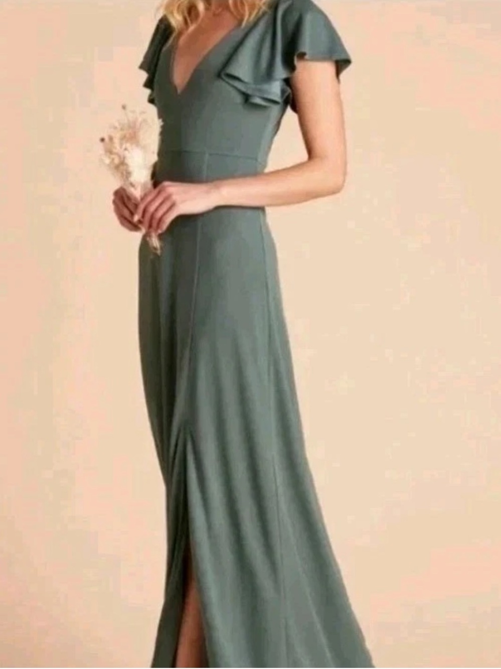 Birdy Grey Sage Green Flutter-Sleeve V-Neck Maxi Dress